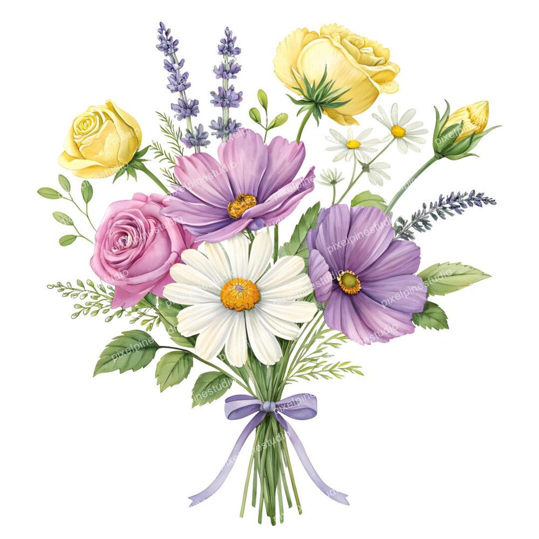 Lavender Watercolor Floral Clipart Bundle – Cottagecore PNG (digital ...