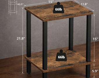 Rustic Brown Rectangular Side Table , Dual-Level Storage Base
