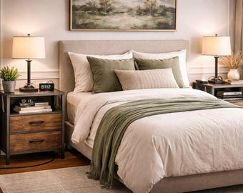 Rustic Brown Nightstand with Charging Station, 2 Drawer End Table