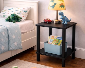Black Rectangular Side Table , Dual-Level Storage Base