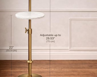 Adjustable Marble Side Table, Brass Pedestal Drink Table, Living Room Accent (2 Coasters)