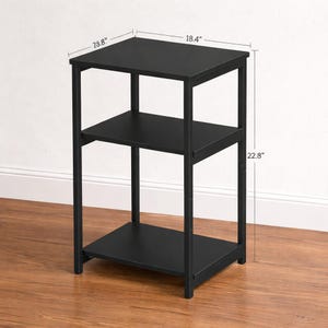 industrial 3 tier side table for small spaces, rustic brown end table with storage shelves, compact bedside table with steel frame