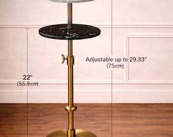 Adjustable Marble Side Table, Brass Pedestal Drink Table, White Top Accent