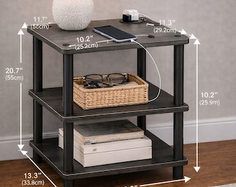 Modern 3-Tier Side Table Nightstand Compact Storage Shelf for Bedroom Living Room Small Spaces