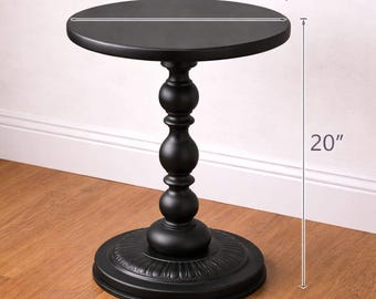 Modern Black Iron Side Table – Round Accent Table with Column Design (13.8\" D x 20.5\" H)