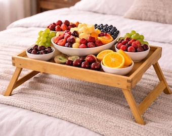 Foldable Bamboo Bed Tray Table with Handles – Portable Laptop Desk, Breakfast Serving Tray
