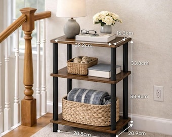 Modern 3-Tier Side Table Nightstand Compact Storage Shelf for Bedroom Living Room Small Spaces