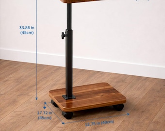 Adjustable Rolling C-Shaped Side Table with Swivel Top for Sofa, Bed & Laptop Use