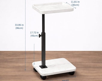 Adjustable Rolling C-Shaped Side Table with Swivel Top for Sofa, Bed & Laptop Use
