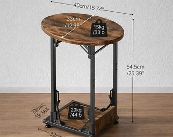 Foldable C Shaped Side Table with 2 Tier Storage for Sofa and Small Spaces