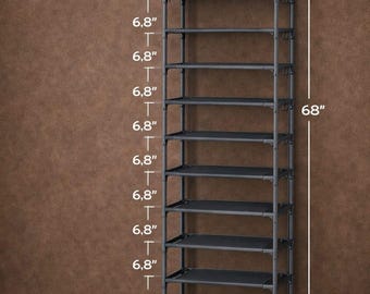 10-Tier Metal Shoe Rack with Hooks, Entryway Organizer