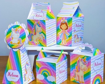 Cajas de recuerdo para fiesta de unicornios – Juego de 25 – Cajas personalizadas de unicornio arcoíris – Decoraciones para fiestas de cumpleaños de niñas – Recuerdos personalizados con nombre