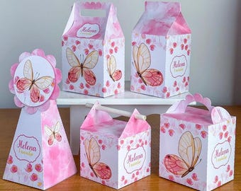 Cajas de recuerdo para fiestas con diseño de mariposas – Juego de 25 – Cajas personalizadas con diseño floral rosa – Decoraciones para fiestas de cumpleaños de niñas – Recuerdos para baby shower