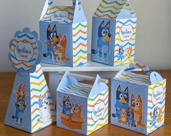 25 cajas azules para regalos de cumpleaños con diseño de cachorros – Tema de fiesta de perros de dibujos animados – Cajas para dulces infantiles – Decoraciones de cumpleaños con temática de cachorros