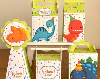 Cajas para regalos de fiesta de dinosaurios – Juego de 25 | Cajas para dulces de cumpleaños de dinosaurios | Decoraciones para fiestas infantiles | Personalizadas | Cartulina de 180 g/m²