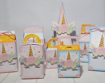 25 Unicorn Party Favor Boxes | Pink & Gold Unicorn Birthday Treat Boxes | Handmade Candy Boxes | Unicorn Party Decorations | Baby Shower Fav