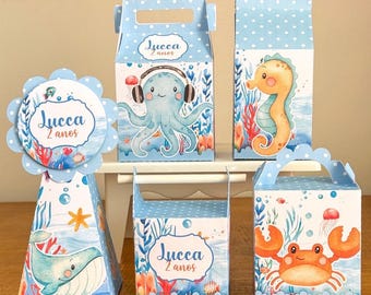 Cajas de recuerdo para fiesta temática "Bajo el mar" – Juego de 25 | Cumpleaños con temática oceánica | Personalizadas con nombre y edad | Decoraciones para fiestas infantiles