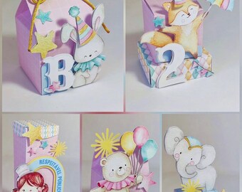 Circus Animals Party Favor Boxes – Set of 25 Personalized Treat Boxes | Pastel Circus Birthday Decorations | Handmade Favor Boxes