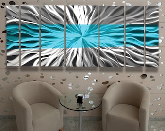Aqua Infinity Metal Wall Art: Turquoise Blue Green Modern Sculpture