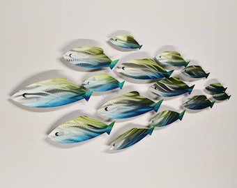 Large Metal School of Fish Wall Art: Modern Nautical Sculpture