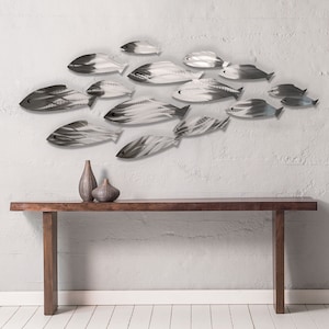 XL Metal School of Fish Wall Art Sculpture, Tropical Artwork, Nautical Themed Art, Beach House Art, Fish Wall Decor Hanging