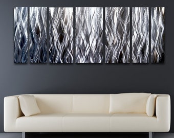 Silver Wall Art Large Metal Wall Art Sculpture Modern Abstract Art Work "Silver Flame" by Brian M Jones Painting Contemporary Home Decor