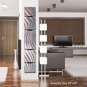 Tall Vertical Metal Art Wall Sculpture &quot;Silver Sky&quot; 44&quot; x 8&quot;, Silver with Black, Art for Narrow Walls
