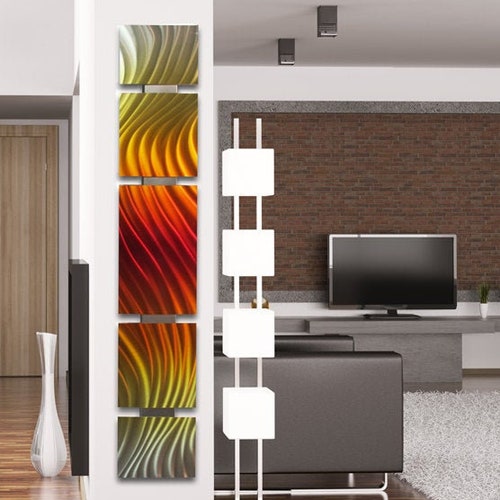 Large Metal Wall Sculpture Orange Gold Metal Wall Panels Etsy