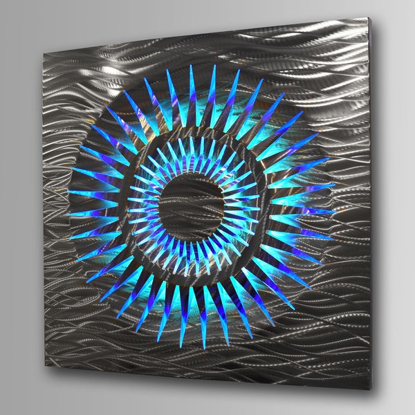 Large "Eclipse" LED Wall Art: Modern Geometric Metal Sculpture (39x39)