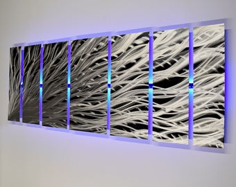 Lighted Metal Wall Art Silver Rush LED Metal Wall Sculpture Color Changing Wall Art Modern Abstract Wall Art Urban Wall Art Unique Painting