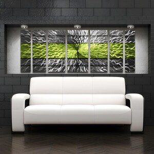 Large Metal Wall Art: "Cosmic Energy, Green" Modern Sculpture