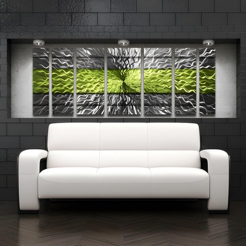 "Großes Metallbild: ""Cosmic Energy, Green"" Moderne Skulptur."