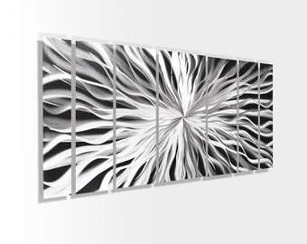 Abstract Silver Metal Wall Art: Hand-Sanded Aluminum Sculpture