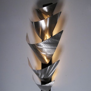 Metal Wall Sculpture Metal Wall Art Accent Lamp Silver Sconce Light LED Light Aurora Torchiere Modern Art Work Contemporary Paintings Decor