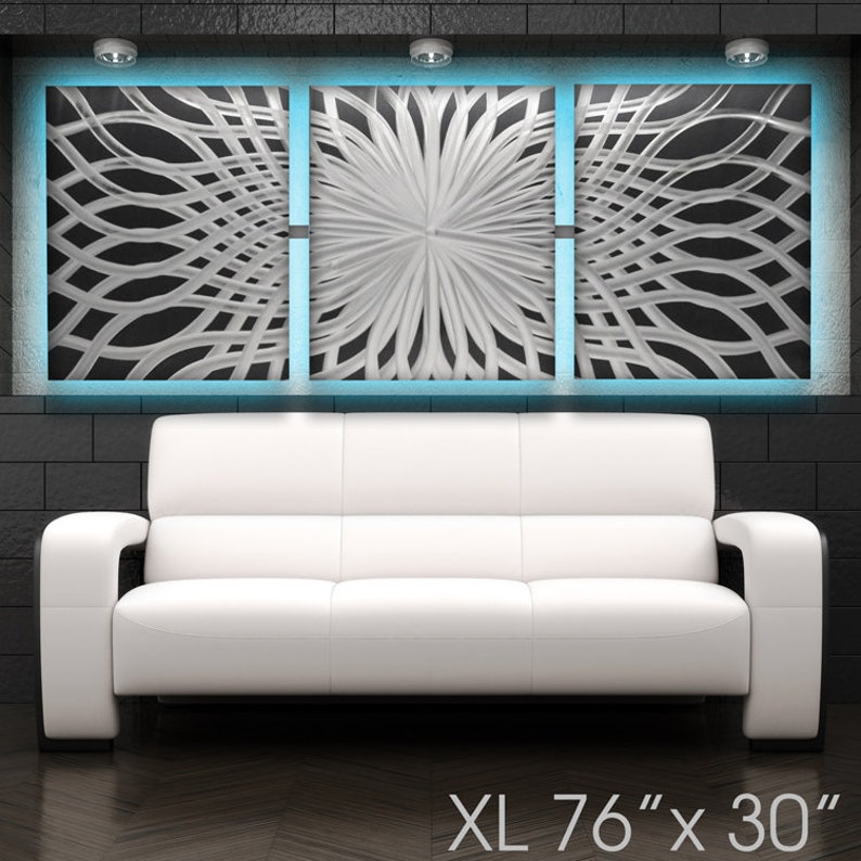 LED Silver Wall Art Large Metal Wall Art Panels Modern Etsy