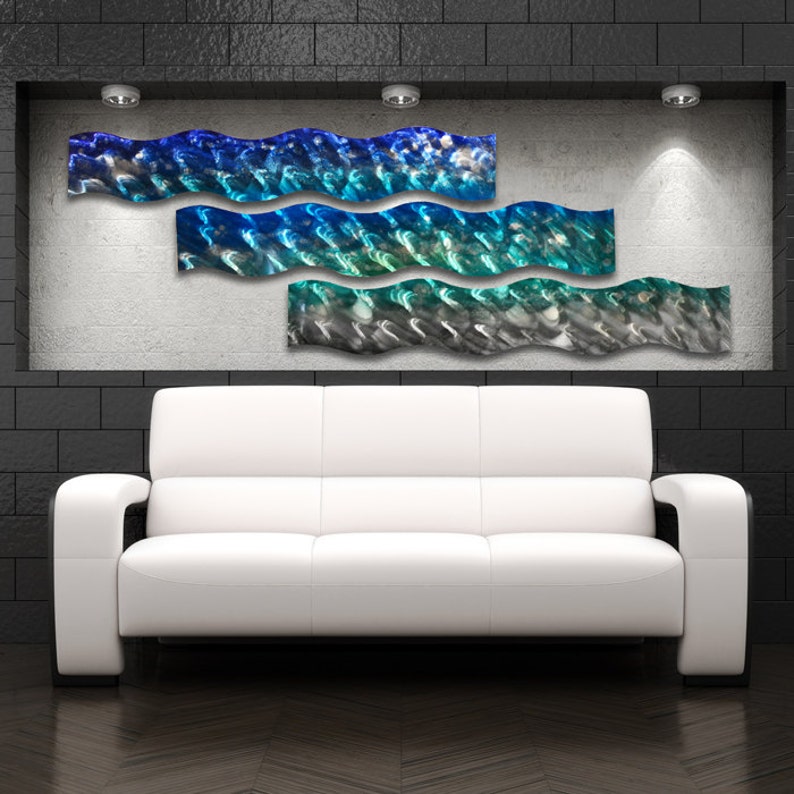 Large Blue Metal Wall Sculpture Wave Tropical Ocean Design Etsy