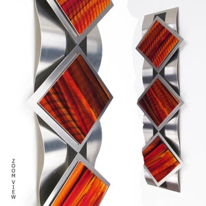 Metal Wall Art Aluminum Wall Sculpture Red Orange Artwork Diamonds Silver Art Panels &quot;Mystic Reflections&quot; by Brian M Jones Modern Home Decor