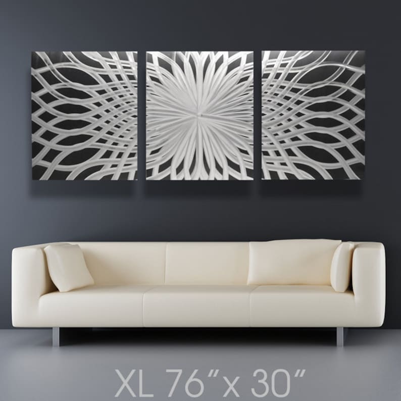 LED Silver Wall Art Large Metal Wall Art Panels Modern Etsy