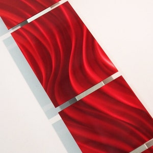 Red Metal Wall Art Aluminum Sculpture Metal Panels Artwork &quot;Red Satin&quot; 44&quot; x 8&quot; Abstract Modern Contemporary Paintings Decor Panel