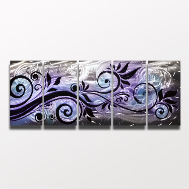Purple Metal Wall Art Panels Silver Modern Abstract Work Black Blue Home Decor Painting Whispering Wind By Brian Jones