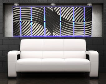 Lighted Metal Wall Art - LED Metal Wall Sculpture - Color Changing Wall Art -  Modern Abstract Wall Art - Silver Wall Art - Unique Painting