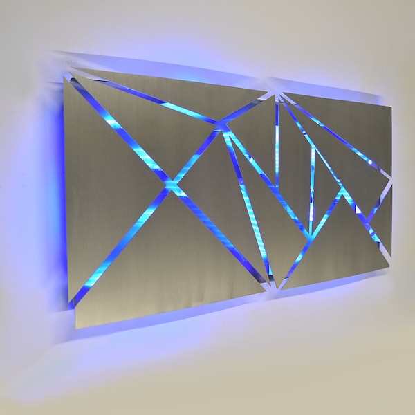 LED Metal Wall Sculpture: Geometric Abstract Art, Color Changing Light