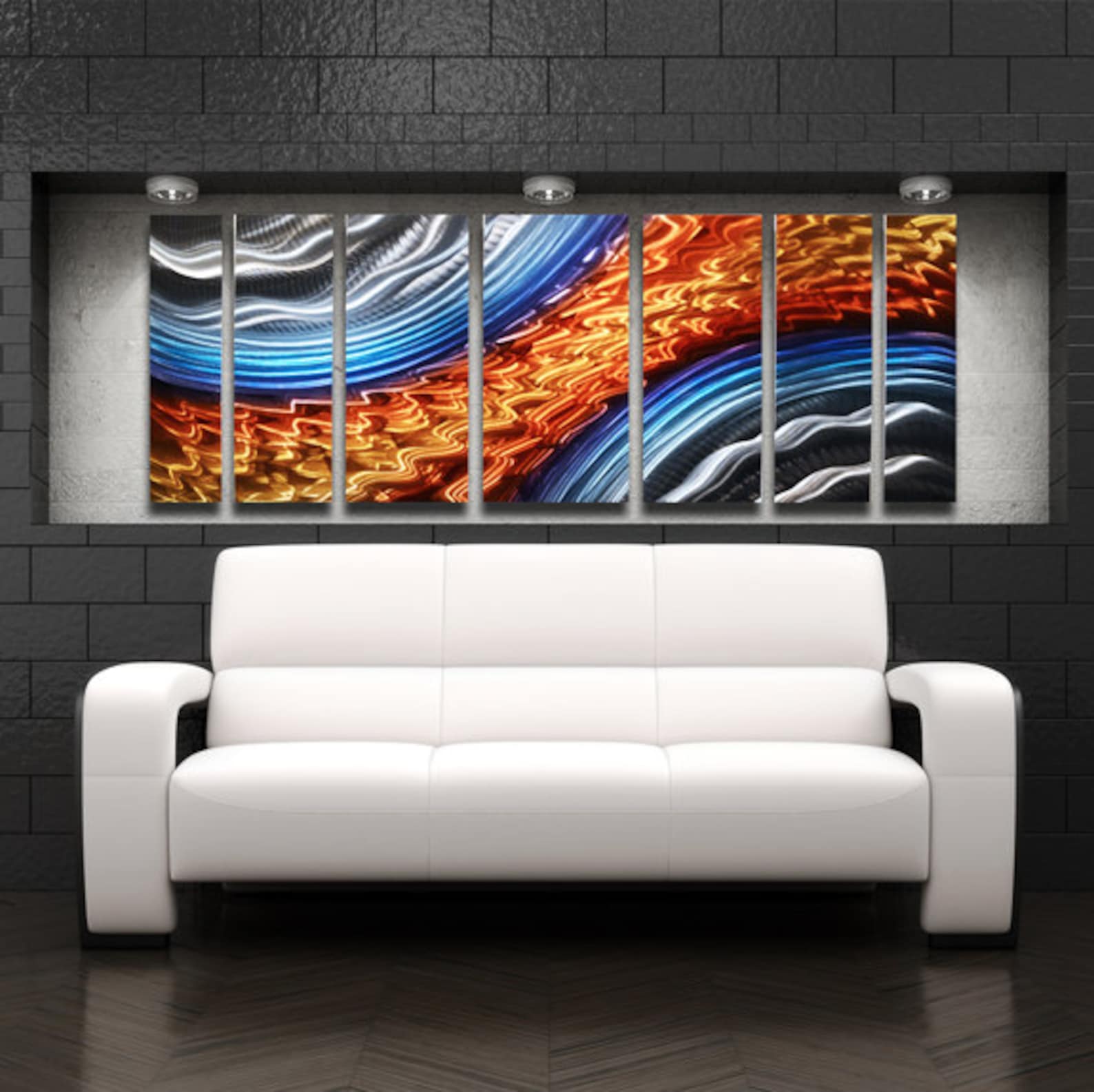 Large Metal Wall Art Panels Modern Orange Blue Metal Wall Art Etsy