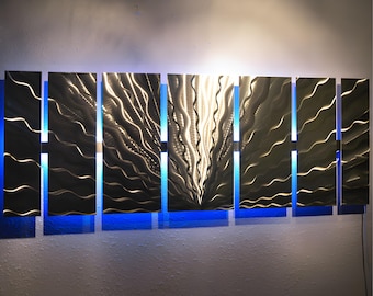 Large Abstract Metal Wall Art: Color Changing LED Sculpture