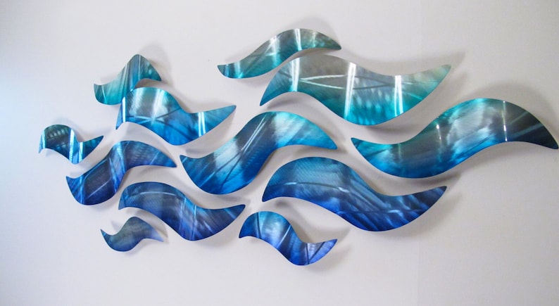Large Metal Wall Sculpture Blue Wave Tropical Design Modern - Etsy