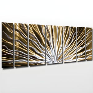 Metal Wall Art Sculpture Large Contemporary Metal Art Panels Gold Artwork &quot;Vibration&quot; by Brian M Jones Neutral Modern Painting Decor