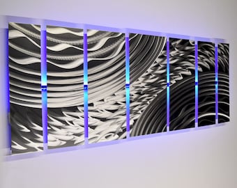 Lighted Metal Wall Art LED Metal Wall Sculpture Silver Wall Art Color Changing Wall Art -  Modern Abstract Wall Art Unique Painting