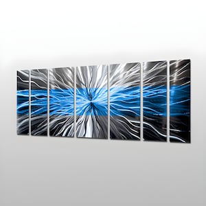 Large Metal Wall Art Panels Modern Silver Metal Wall Art Work Painting Aluminum Sculpture Contemporary Home Decor &quot;Cosmic Energy, Blue&quot;