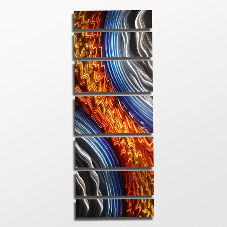 Large Metal Wall Art Panels Modern Orange Blue Metal Wall Art Etsy