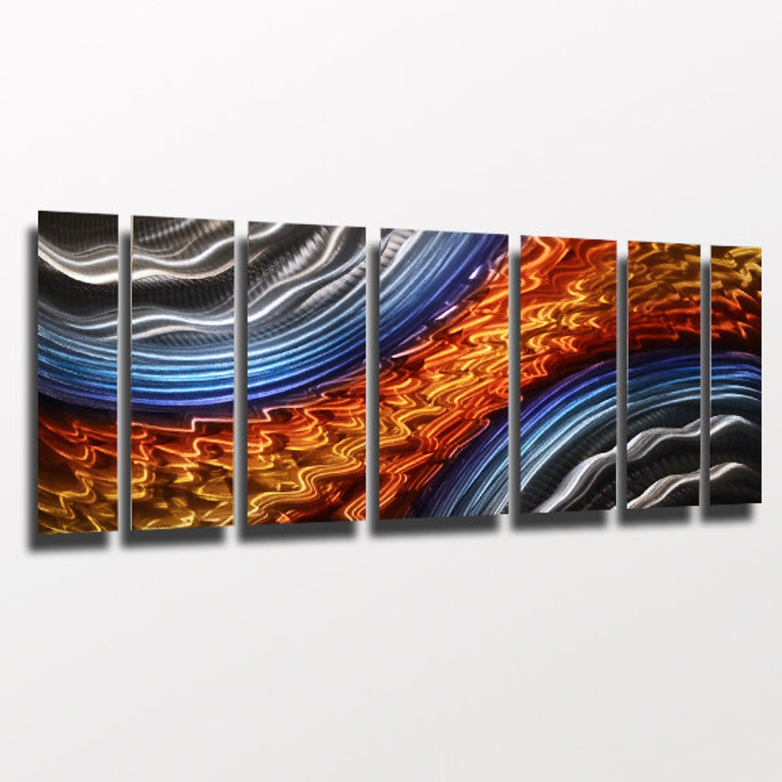 Large Metal Wall Art Panels Modern Orange Blue Metal Wall Art Etsy